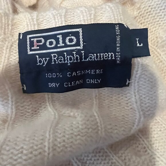 90'S VINTAGE MENS POLO RALPH LAUREN CASHMERE CABLE KNIT SWEATER SZ L LARGE - Picture 4 of 4